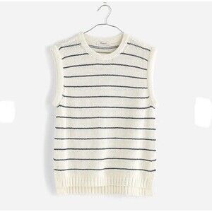 Madewell Cream Knit Sweater Vest Sz XXS Stripe Cotton Linen NWT NQ977